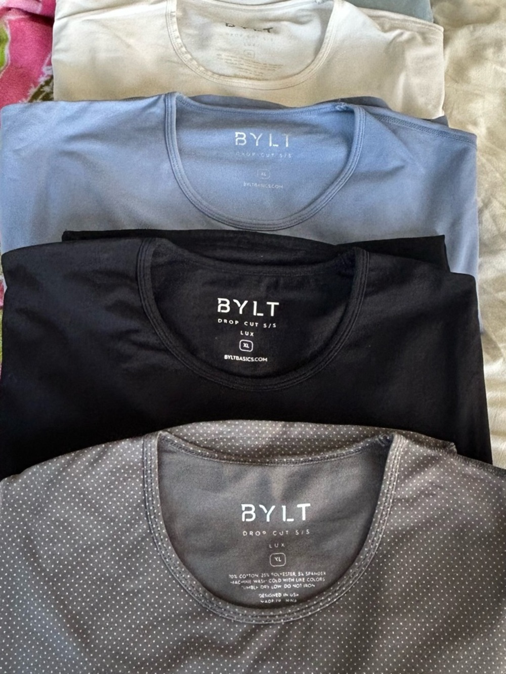 BYLT Basics Men’s Short Sleeve Crewneck Tee - Black, Light Blue, White, Gray Dot